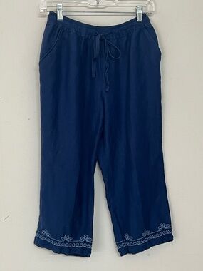 🌞 Stephanie Rogers Blue capris w/elastic draw string waist cute trim women S